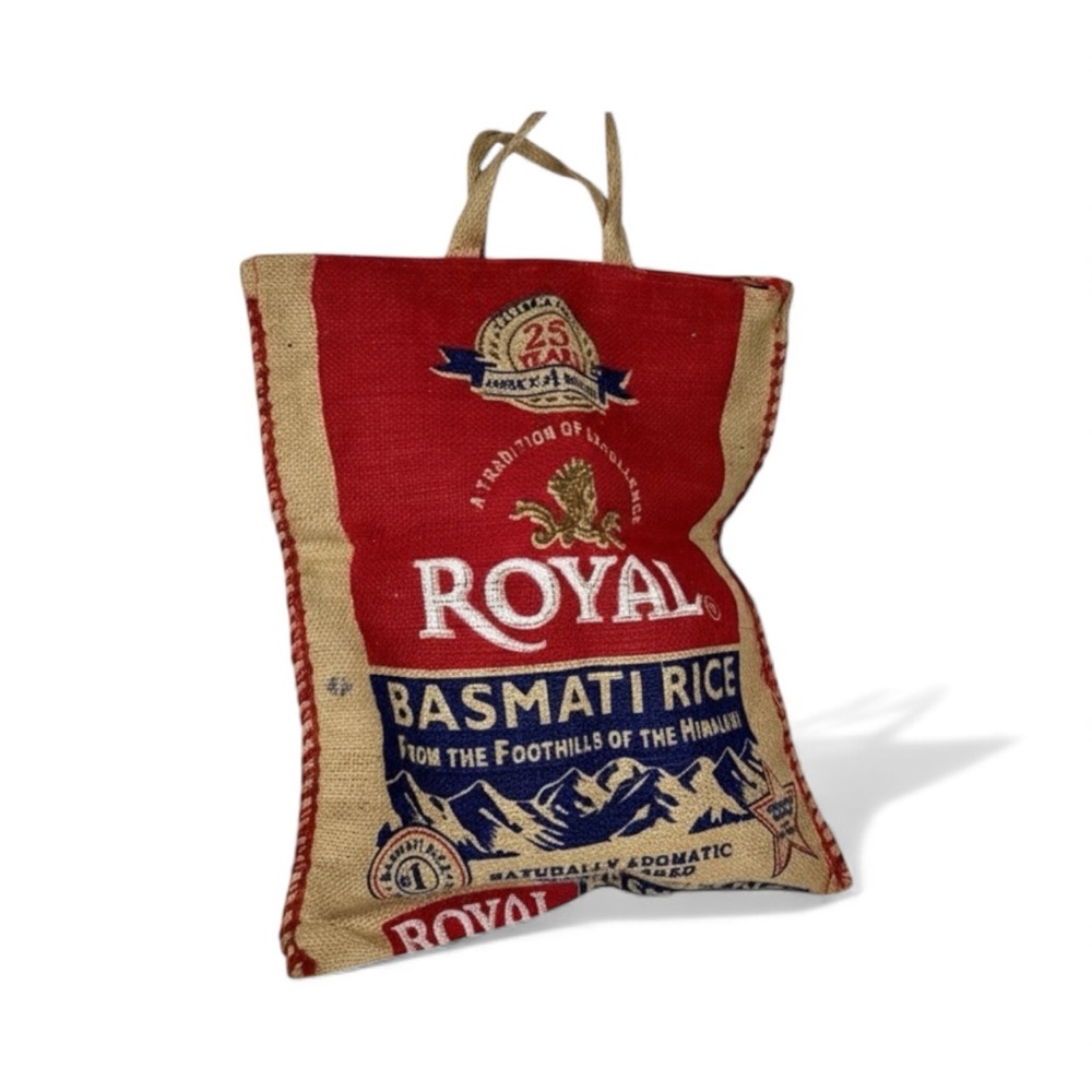 Upcycled Royal Basmati Rice Bag Tote | Eco Friendly Jute Market Bag | Grocery